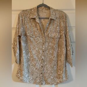 Floral Beige Button-Up Women's Top